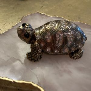 Turtle Box with Rhinestones with Hinged Lid